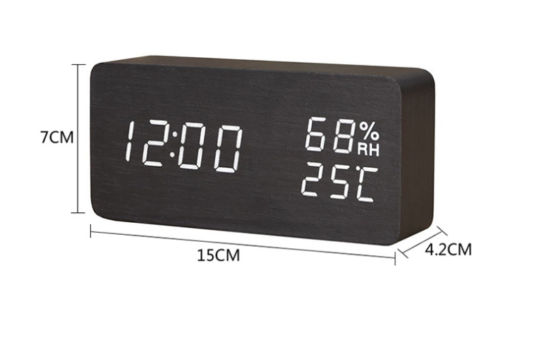 Baby Room Humidity Alarm Clock Wooden Clock Led Luminous Silent Alarm Clock Multifunctional Electronic Clock