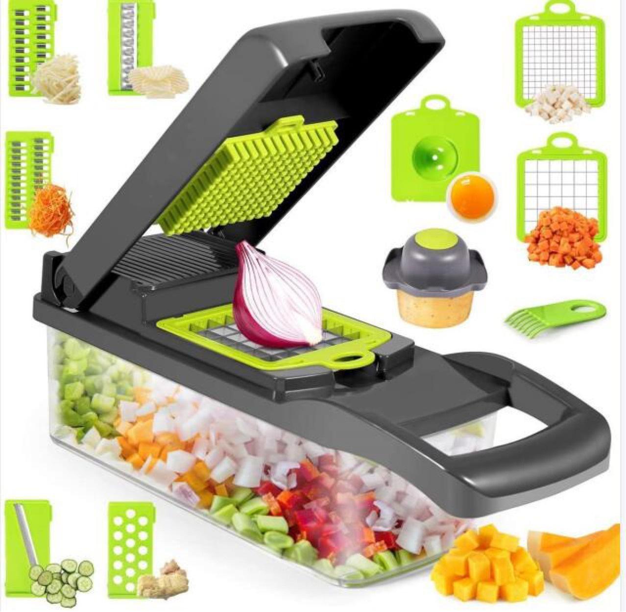 Vegetable Chopper, Pro Onion Chopper, Multifunctional 13 in 1 Food Chopper, Kitchen Vegetable Slicer Dicer Cutter,Veggie Chopper With 8 Blades,Carrot and Garlic Chopper With Container